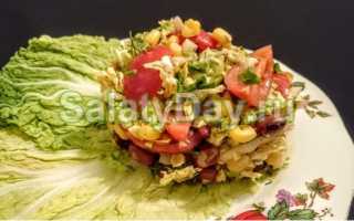Рецепт салат из пекинской капусты с кукурузой и огурцами. Калорийность, химический состав и пищевая ценность.