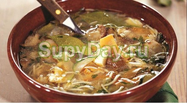 Грибной суп с мясом и вермишелью