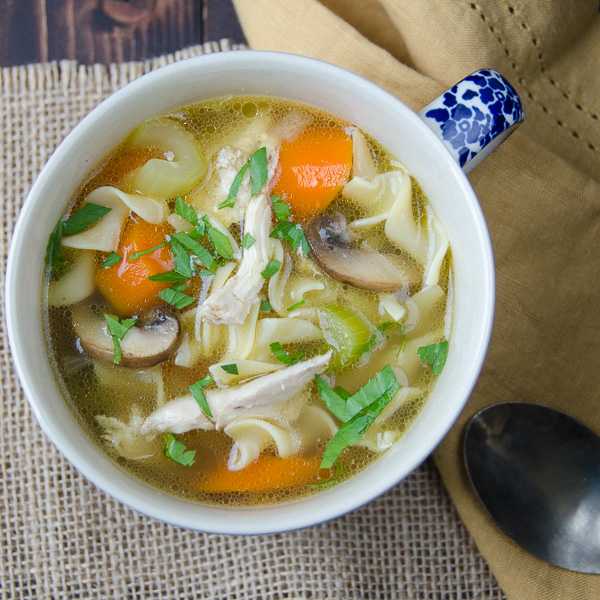 рецепт курица грибы лапша