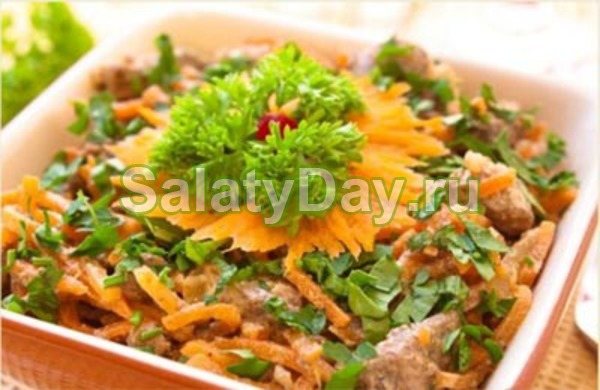 Салат из сердца – с жареными грибами и зеленым горошком