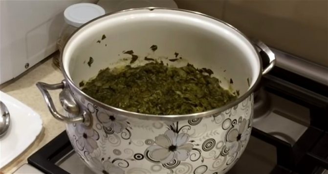 заливаем щавель кипятком и доводим до кипения